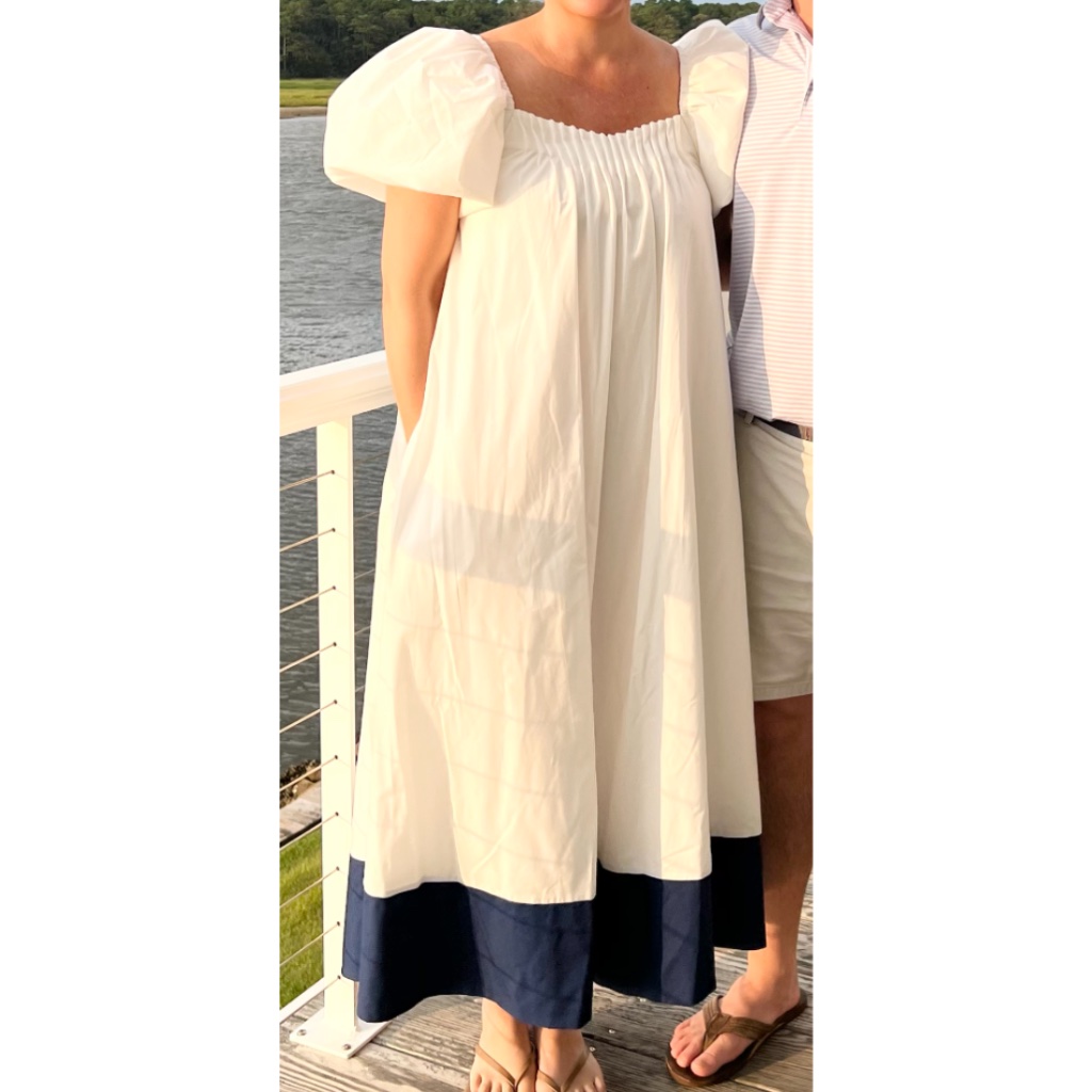 De Loreta X Tuckernuck White And Navy Kion Midi Dress, S, Like New